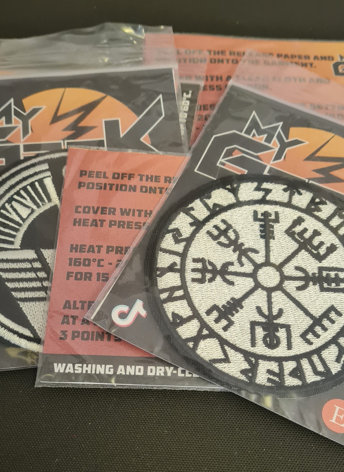 Norse inspired embroidery patch, Vegvisir patch, Custom embroidery patches. Heat seal patches.
