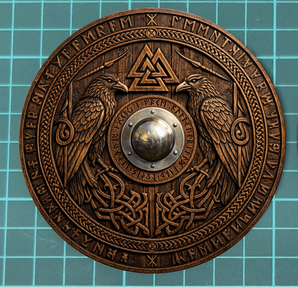 Norse Viking Shield Sublimated Coasters – Wooden Effect Warrior Designs