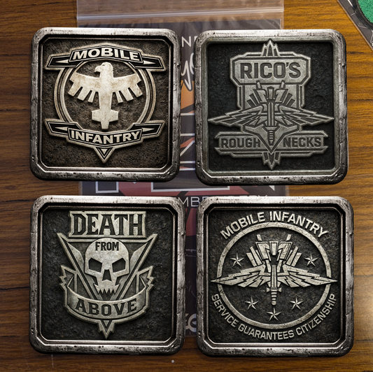 Starship Troopers Inspired Mobile Infantry Sublimated Coasters – Sci-Fi Military Drink Mats | Rico’s Roughnecks | Service Guarantees Citizenship