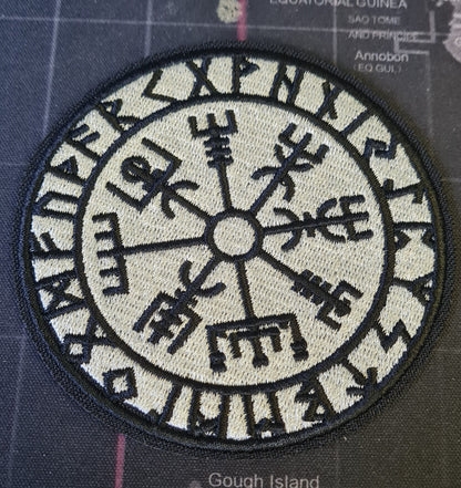 Norse inspired embroidery patch, Vegvisir patch, Custom embroidery patches. Heat seal patches.
