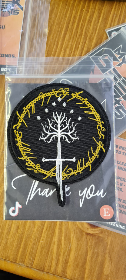 Tree of Gondor Embroidery Patch – Heat Seal Iron-On | Lord of the Rings Inspired Design with Elven Script & Narsil Sword