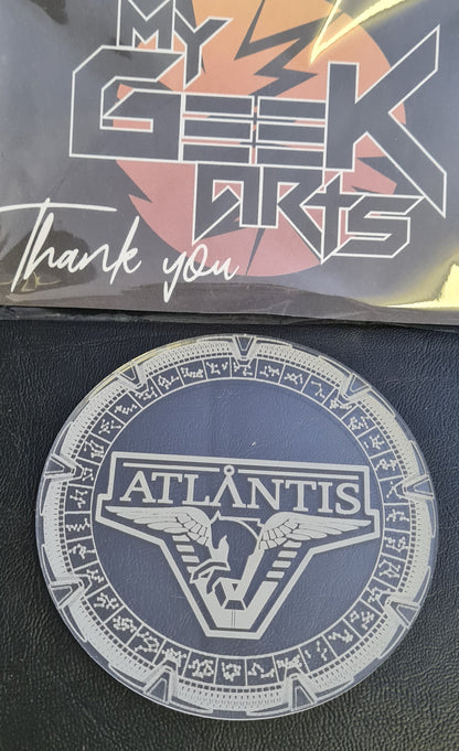 Stargate Inspired Coaster. Laser Engraved and Cut Coaster Set. Sg1 Inspired Set