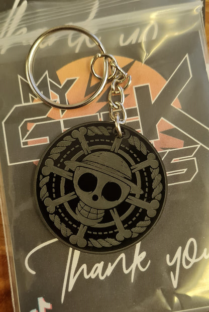 One Piece Inspired Keyrings. Ace Smiley keyrings. Straw Hat Keyring. Anime Inspired Keyring.