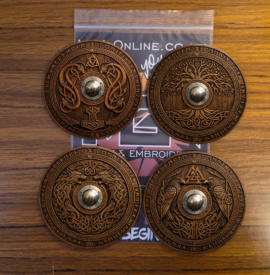 Norse Viking Shield Sublimated Coasters – Wooden Effect Warrior Designs