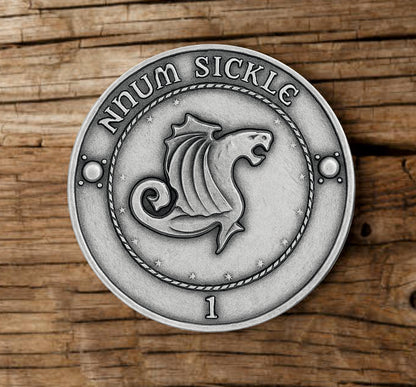 Wizard Coin Coaster Set (4) – Gold Galleon, Silver Sickle, Bronze Knut & Gringotts Emblem | Premium Wood Sublimated Coasters