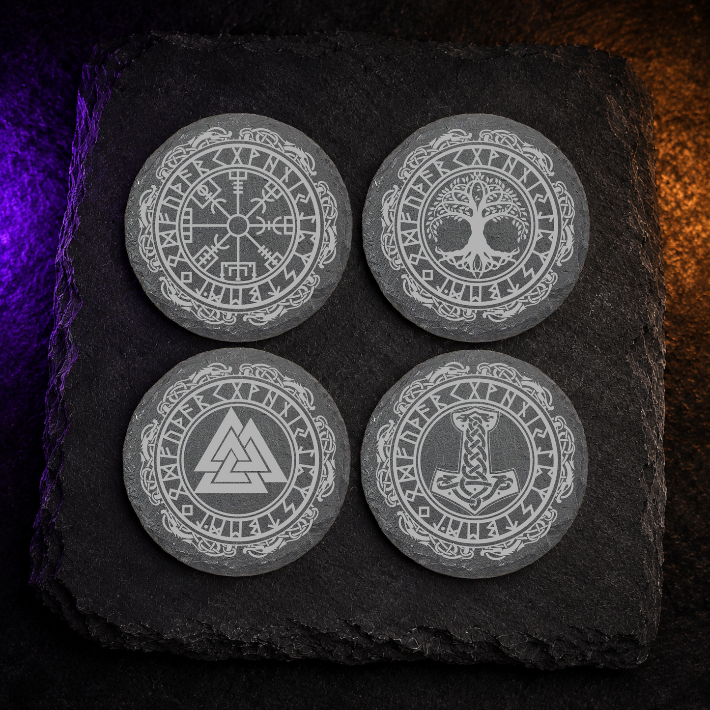 Premium Slate Norse Coasters, Slate Viking Coaster.