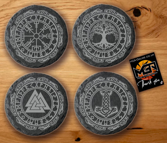 Premium Slate Norse Coasters, Slate Viking Coaster.