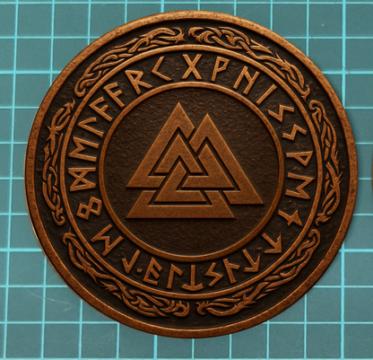 Norse Bronze Rune Coaster Set (4) – Vegvisir & Mjölnir Design | Viking Wood Coasters | Nordic Gift Set