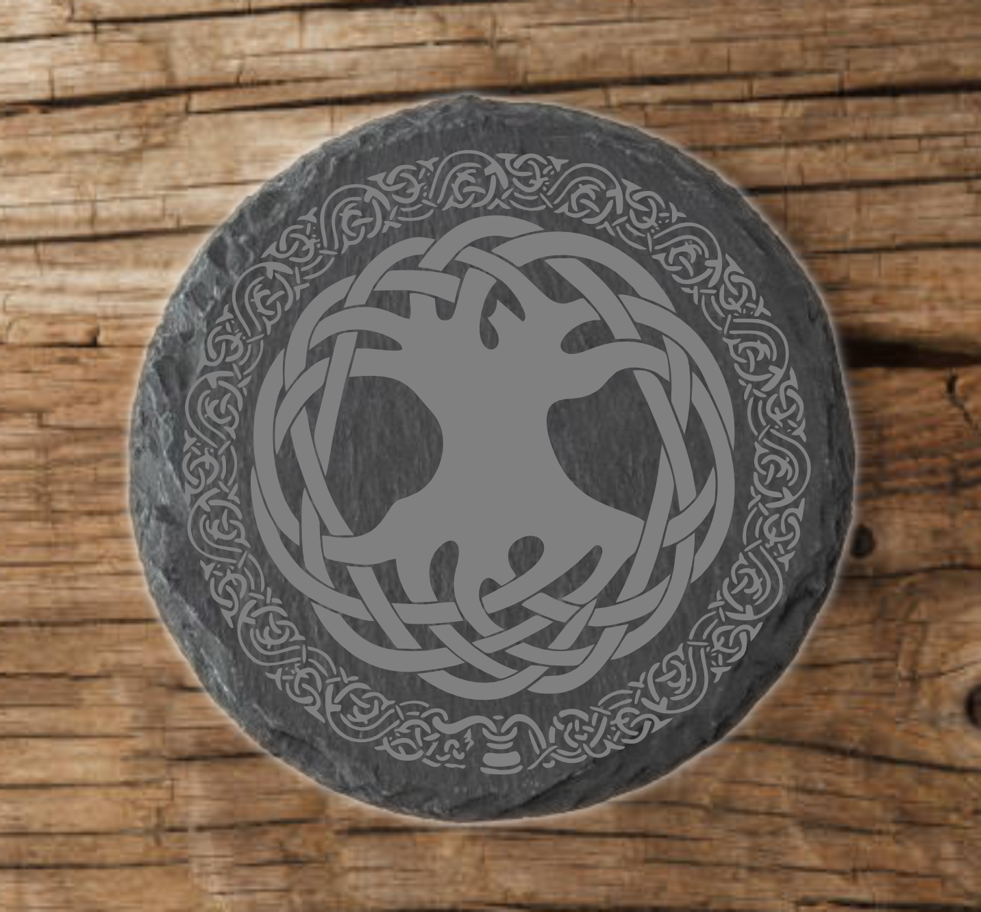 Laser engraved Celtic knot slate coaster 10cm