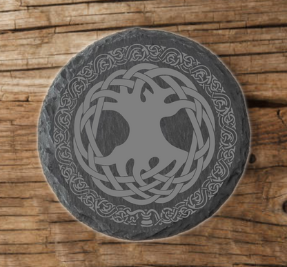 Laser engraved Celtic knot slate coaster 10cm