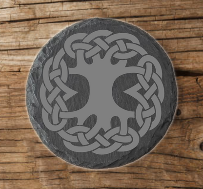 Laser engraved Celtic knot slate coaster 10cm
