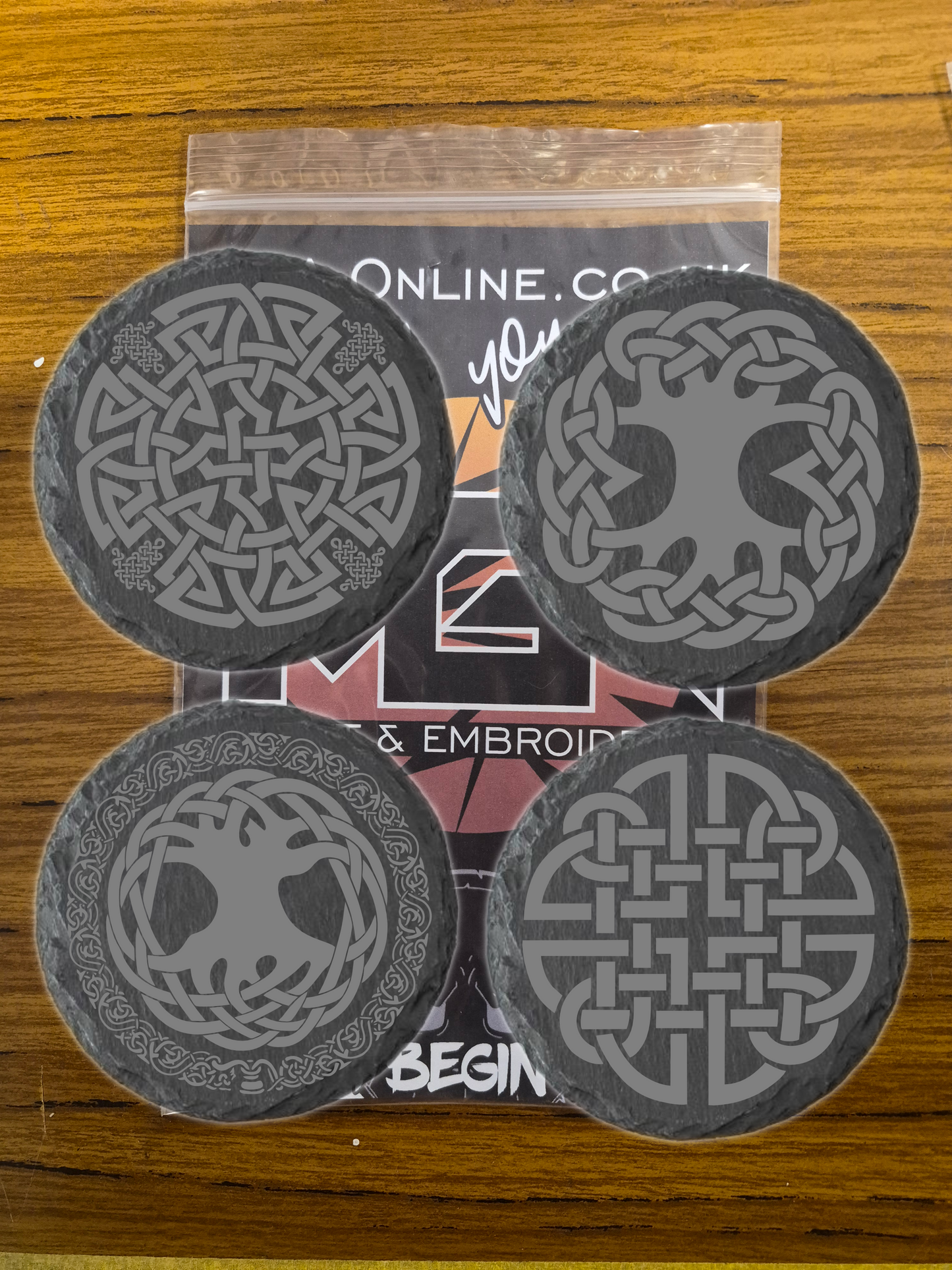 Laser engraved Celtic knot slate coaster 10cm